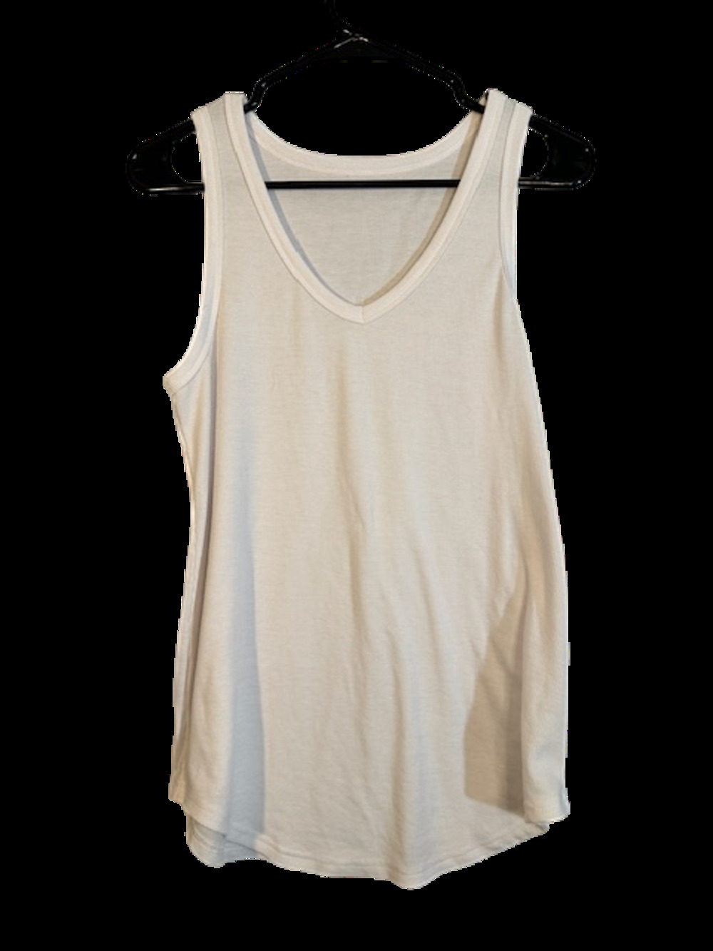 White Sleeveless Ribbed V-Neck Lightweight Stretch Tank Top Women Sz M